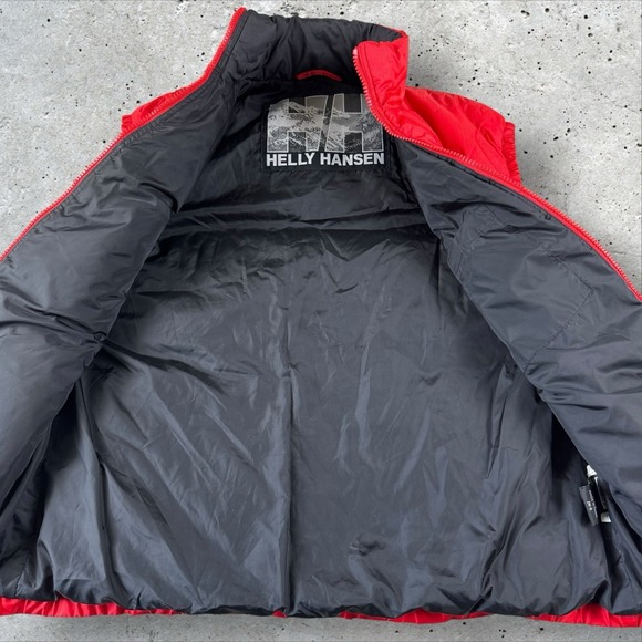 Vintage Helly Hansen Logo Down Puffer Vest Men's Large Red Spellout Ski - Picture 3 of 8
